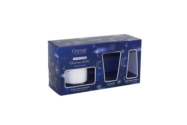 Un coffret cadeau en carton contenant des produits cosmétiques